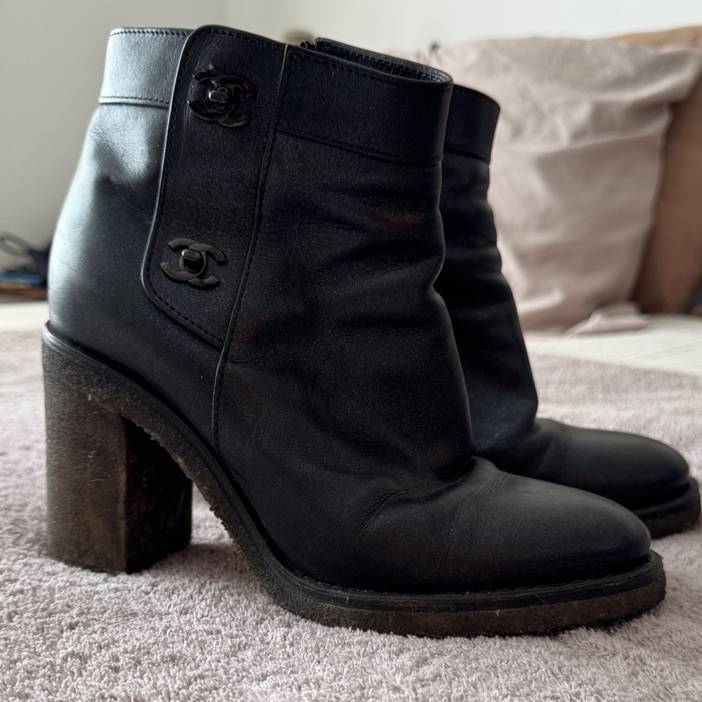 CHANEL Black Ankle Boots with Logo Detail